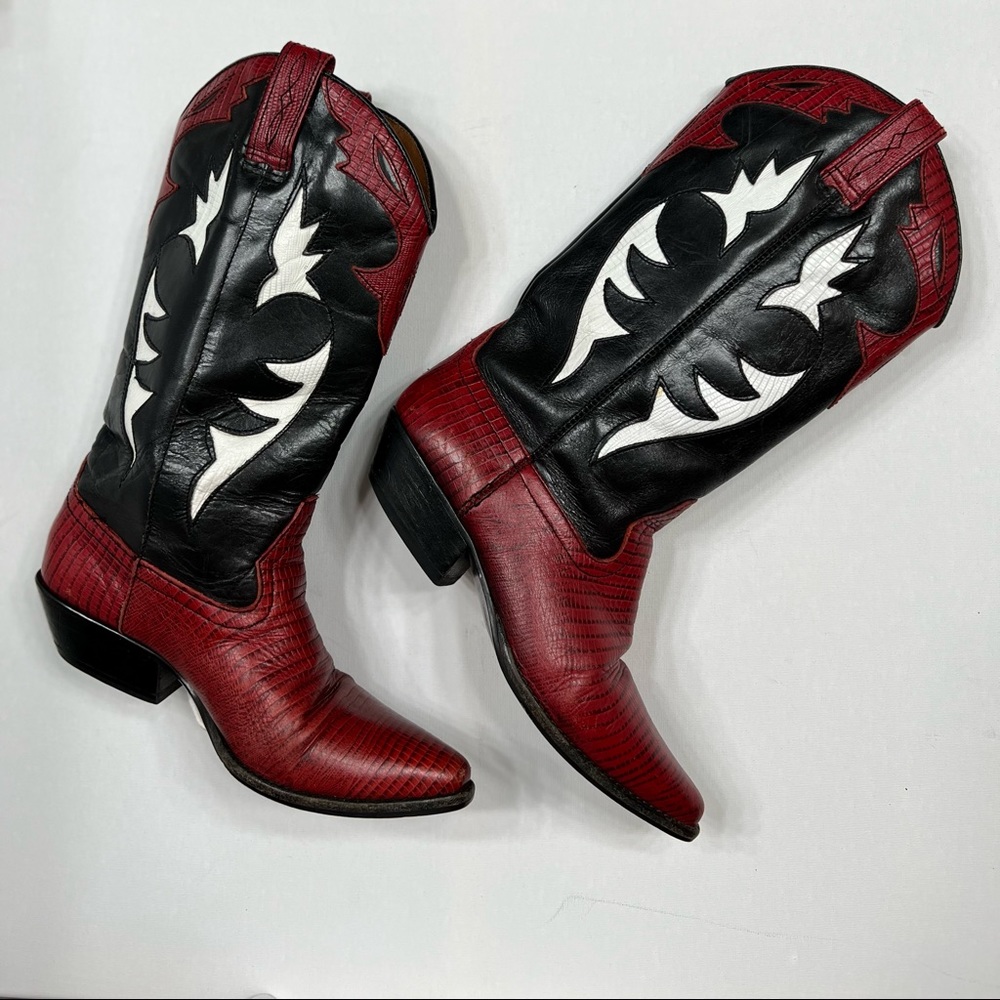 COPY - Sabree Nancy Cowgirl 6 Leather Pull-On Red and White Western Boots